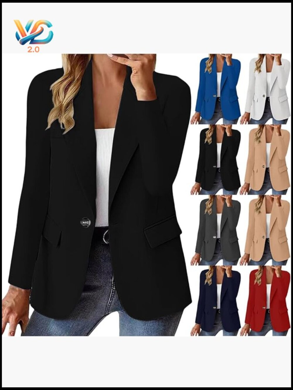 Oversized Open Front Blazer Lightweight Stretch Polyester Business Casual